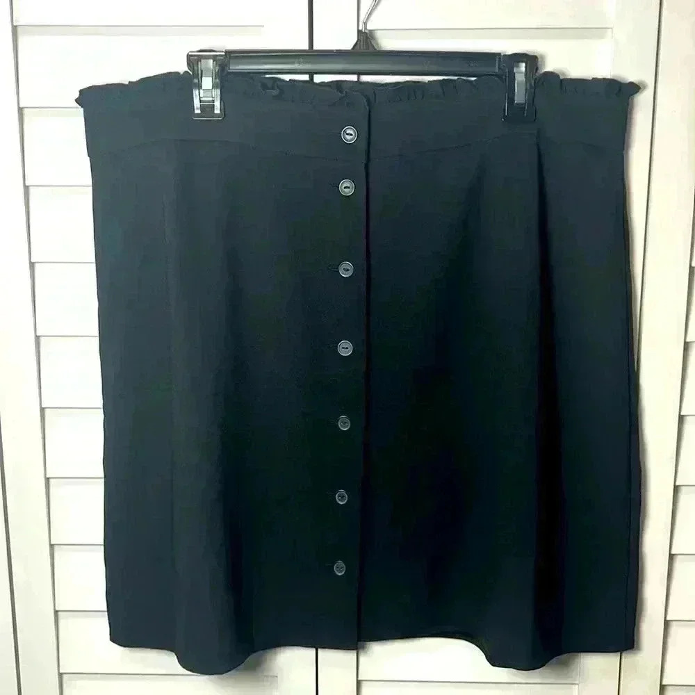 Loft A-Line Ruffle Button Front Skirt Size 16 Bla… - image 1